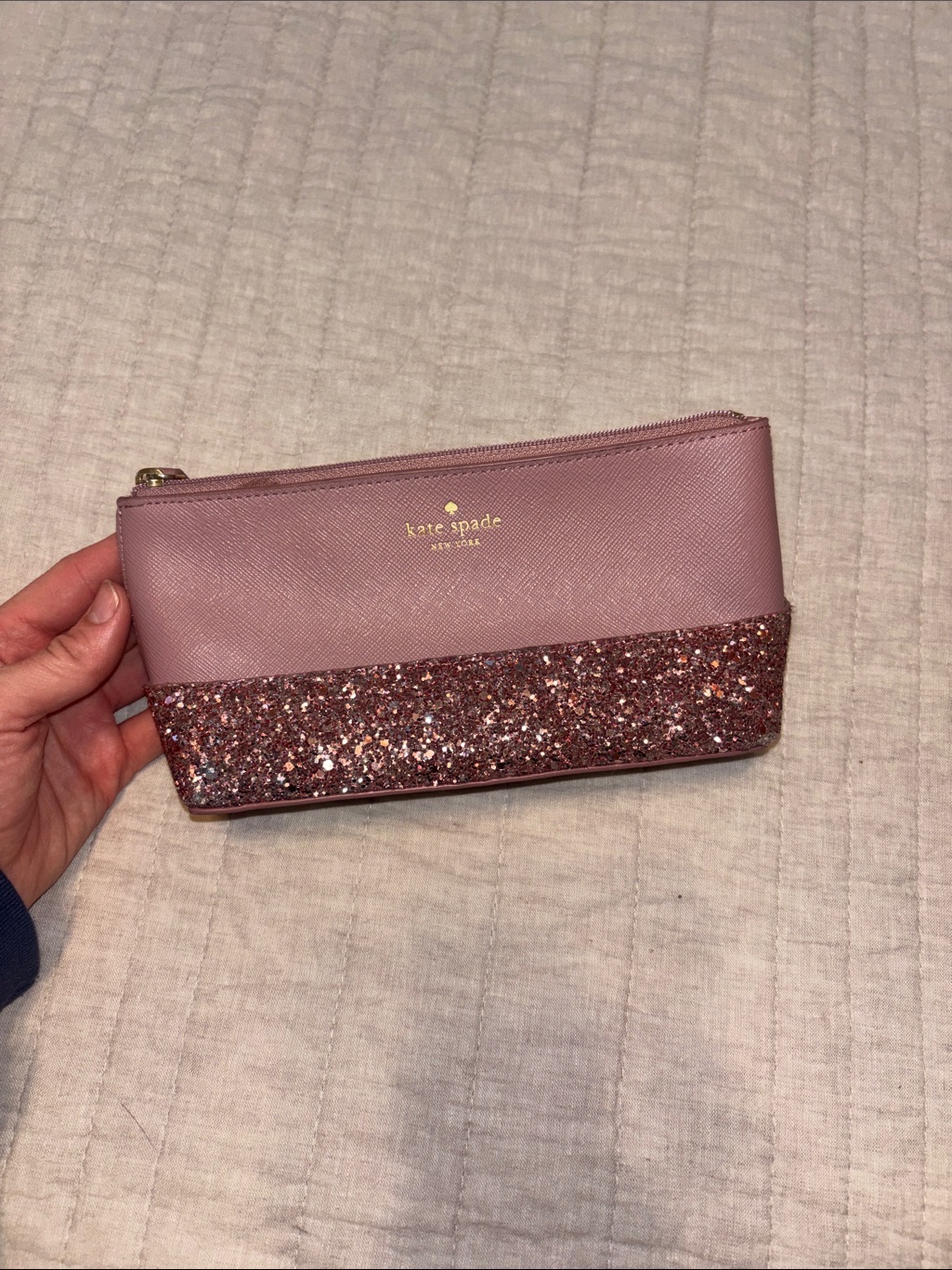 Kate Spade Pink Glitter-Accent Cosmetic Pouch